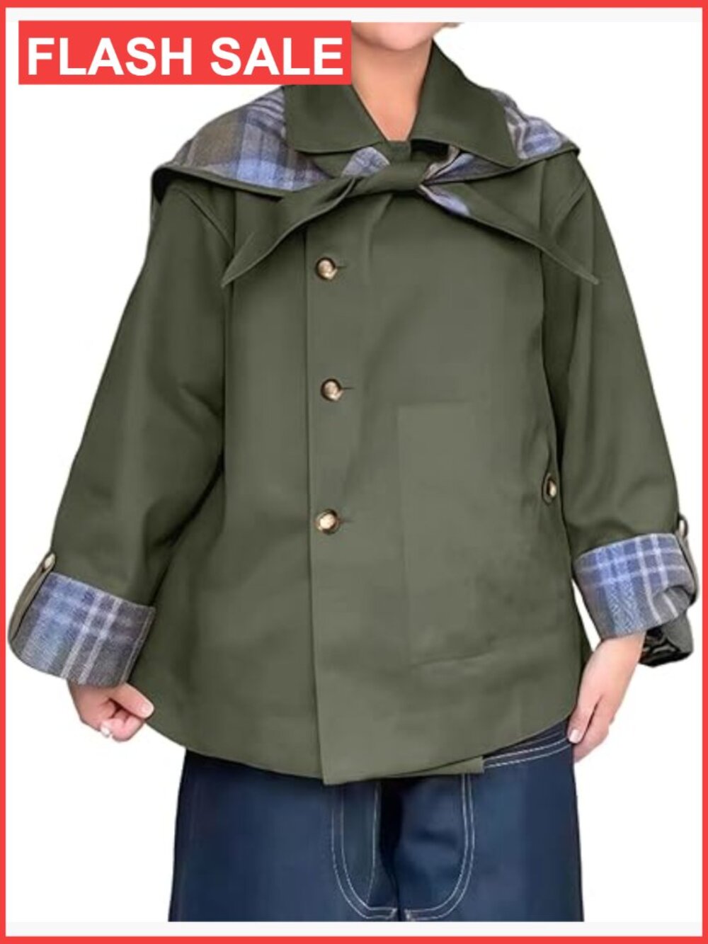 Oversized reversible plaid trench coat with pockets